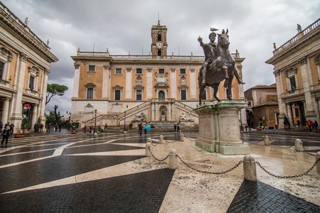 Rome, Italy - November, 2018: View of Il Campidoglio, one of the seven hills in Rome, from the Cordonata the Palazzo Senatorio, where actually the town hallのeditorial素材