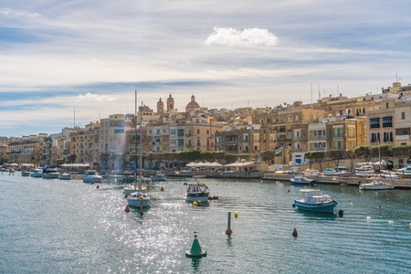 View on the harbors of Malta cities from the boat trip.のeditorial素材