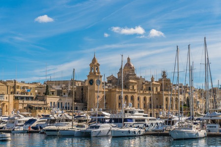 View on the harbors of Malta cities from the boat trip.のeditorial素材