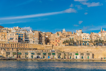 View on the harbors of Malta cities from the boat trip.のeditorial素材