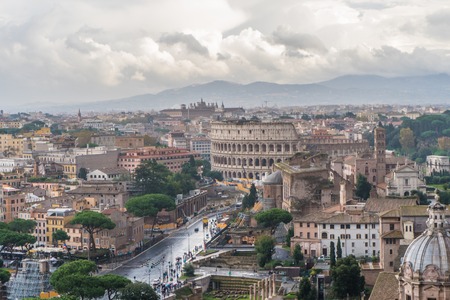 Aerial view of the Roman Forum and Colosseum in Rome, Italy. Rome from above.のeditorial素材