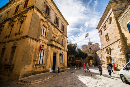 Mdina, Malta - November, 2018: ancient narrow medieval street town Mdina Maltaのeditorial素材