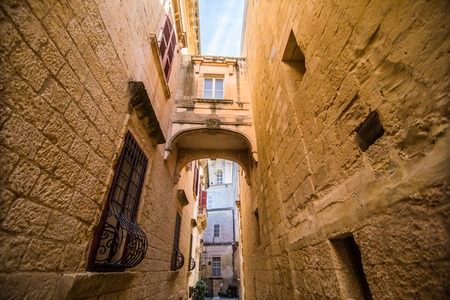Mdina, Malta - November, 2018:view of ancient narrow medieval street town Mdina, Maltaのeditorial素材