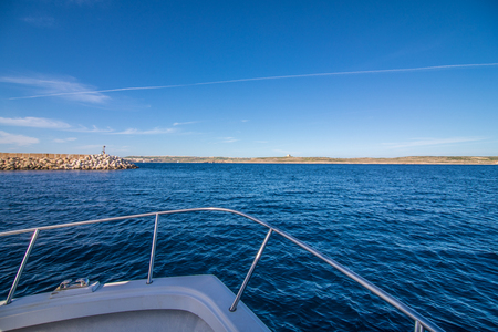 Amazing blue waters of the Mediterranean Sea near Malta from a boatのeditorial素材