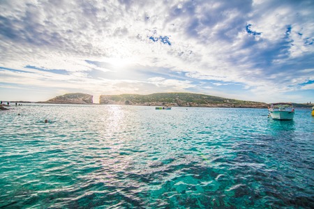 COMINO, MALTA - November, 2018: Holidays at Blue lagoon on island Comino, Maltaのeditorial素材