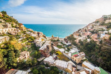 Positano, Italy - November, 2018 : View of the main street on sunny day along Amalfi Coast in Positano, Italyのeditorial素材