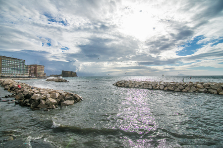 Naples, Italy - November, 2018: Nopoli Italy or Naples with long street way and Portのeditorial素材