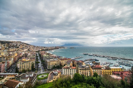 Panorama of Naples, view of the port in the Gulf of Naples and Mount Vesuvius. The province of Campania. Italy.のeditorial素材