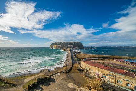 Naples, Italy - November, 2018: Nopoli Italy or Naples with long street way and Portのeditorial素材