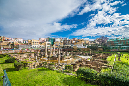 Panorama of Naples, view of the port in the Gulf of Naples and Mount Vesuvius. The province of Campania. Italy.のeditorial素材