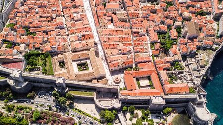 Aerial view at famous european travel destination in Croatia, Dubrovnik old townの写真素材