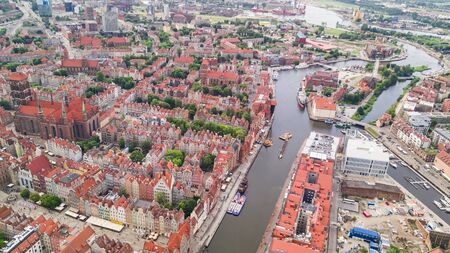 Aerial view of Gdansk Old town. Beautiful Architecture and houses of old town in Gdansk, Poland.の写真素材