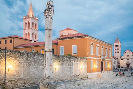 Zadar historic square and church evening view, Dalmatia, Croatiaの写真素材