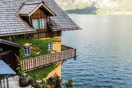 Hallstadt, Austria - July 2019. Beautiful panorama of Hallstadt Austriaの写真素材