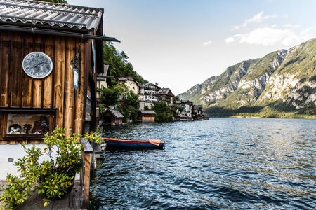 Hallstadt, Austria - July 2019. Beautiful panorama of Hallstadt Austria