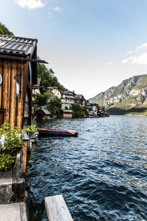 Hallstadt, Austria - July 2019. Beautiful panorama of Hallstadt Austriaの写真素材