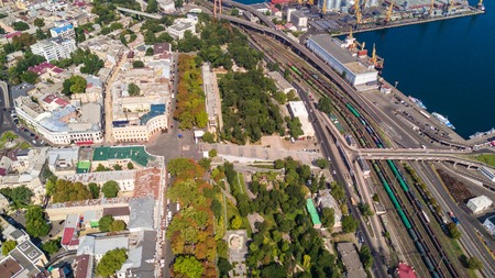 top view of the center of the historical part of Odessa and the Odessa sea portのeditorial素材