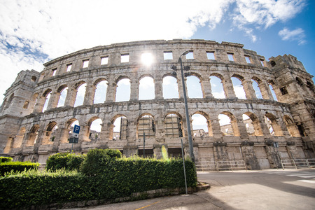 Pula, CROATIA - July, 2019 Ancient coliseum in Pula Croatiaのeditorial素材
