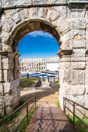Pula, CROATIA - July, 2019 Ancient coliseum in Pula Croatiaのeditorial素材
