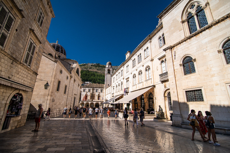 Dubrovnik, Croatia - July, 2019: The Strada is the main shopping street and gathering area in the city of Dubrovnik in Croatia.のeditorial素材