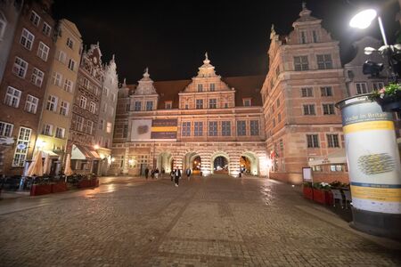 Juny 2019 - Gdansk, Poland. Old historical part of city center of Gdansk at night