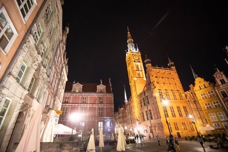 Juny 2019 - Gdansk, Poland. Old historical part of city center of Gdansk at night