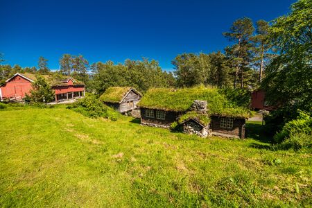 ALESUND, NORWAY - JUNE, 2019: Sunnmore museum, open air museum with collection of old traditional houses.のeditorial素材