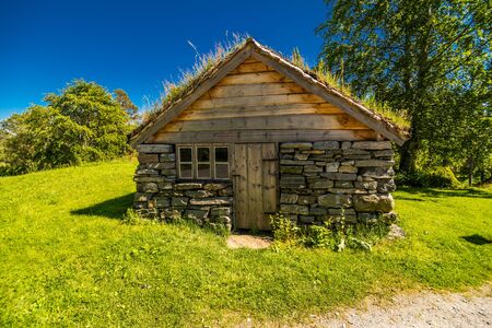 ALESUND, NORWAY - JUNE, 2019: Sunnmore museum, open air museum with collection of old traditional houses.のeditorial素材