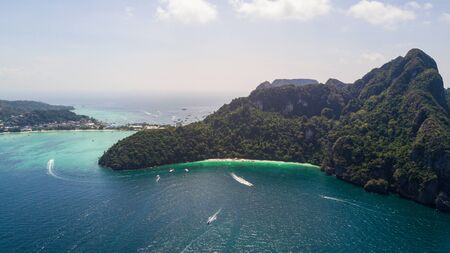 Panorama Top View Tropical Island , Aerial view of Phi-Phi Islands, Krabi, Thailand.の写真素材