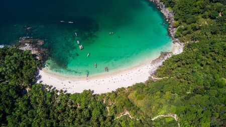 Freedom beach, Phuket, Thailand - January, 2020: Aerial shooting of Freedom beach, Phuket, Thailand....