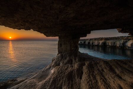 Sea caves in Cape Greko national park near Ayia Napa and Protaras on Cyprus islandの写真素材