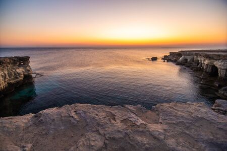 Famous Sea Caves in Ayia Napa Cyprus - aerial view - nature backgroundの写真素材