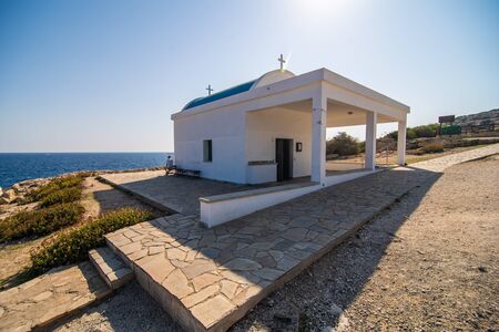 A white chapel on a cliffs of Kavo Greko near Aiya Napa, Cyprus