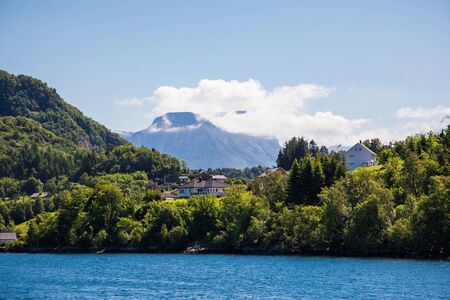 View over Alesund in Norway, Europe. Alesund is noteworthy for its Art Nouveau architecture.の写真素材