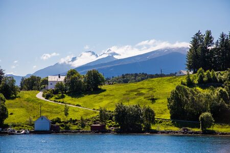 View over Alesund in Norway, Europe. Alesund is noteworthy for its Art Nouveau architecture.の写真素材