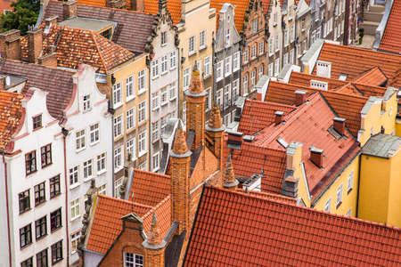 Gdansk, Poland - June, 2019: old buildings and colorful houses in Old Town Stare Miasto in Gdansk,...