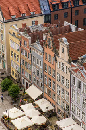 Gdansk, Poland - June, 2019: old buildings and colorful houses in Old Town Stare Miasto in Gdansk,...