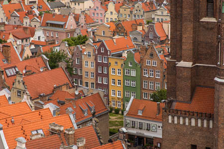 Gdansk, Poland - June, 2019: old buildings and colorful houses in Old Town Stare Miasto in Gdansk,...