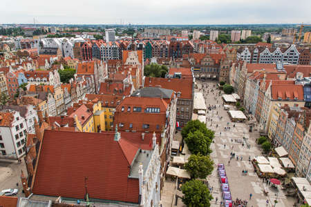 Gdansk, Poland - Juny, 2019: old buildings and colorful houses in Old Town Stare Miasto in Gdansk,...