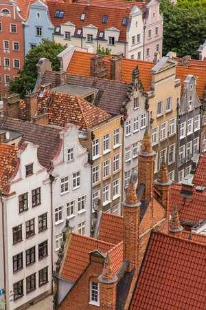 Gdansk, Poland - June, 2019: old buildings and colorful houses in Old Town Stare Miasto in Gdansk,...