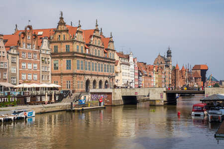 Gdansk, Poland - Jun, 2019:. Beautiful multi-colored houses in the old town in Gdansk. The central...