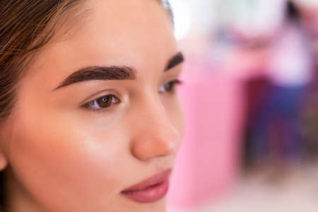 Make-up artist woman eyebrows close up. Professional makeup and skin care.の写真素材