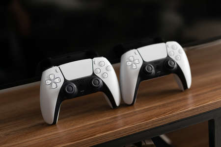 Chernivtsi, Ukraine - March, 2021: New PlayStation 5 Box Sony reveals PS5 console and games.のeditorial素材