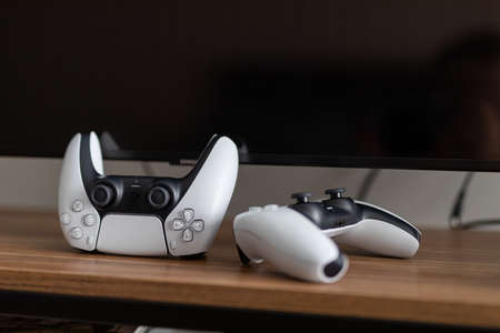 Chernivtsi, Ukraine - March, 2021: New PlayStation 5 Box Sony reveals PS5 console and games.