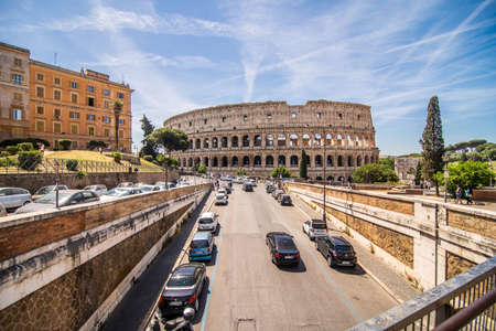 Rome, Italy - Juny, 2021: Colosseum in Rome, Italy. Ancient Roman Colosseum is one of main tourist attractions in Europe. People visit the famous Colosseum in Roma city center.のeditorial素材