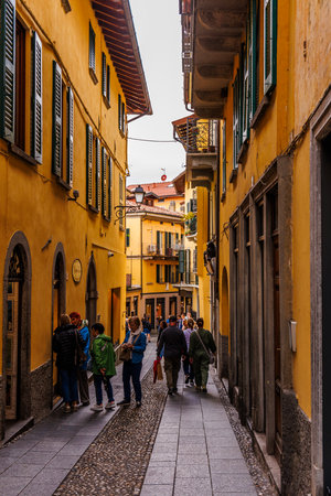 Bellagio, Italy - September, 2024: Picturesque and colorful old town street in Bellagioの写真素材