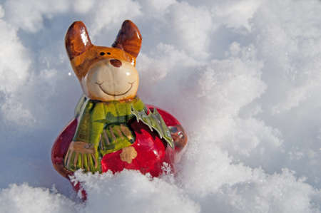 Figure of a Christmas Moose in the snowの写真素材