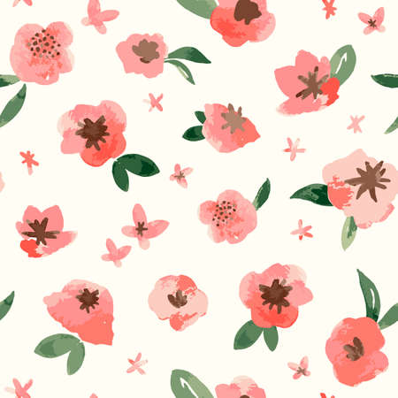 Spring watercolor Pink Flowers seamless pattern. Great for fabric, stationery, cards, invitation and more.のイラスト素材