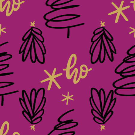 Vector Seamless Hand drawn Burgundy Christmas Trees festive repeat patternのイラスト素材