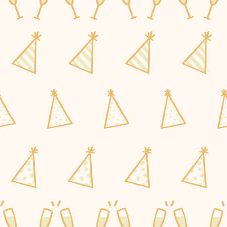 Vector gold Party Hats celebration seamless pattern. Great for fabric, wallpaper, scrapbookingのイラスト素材